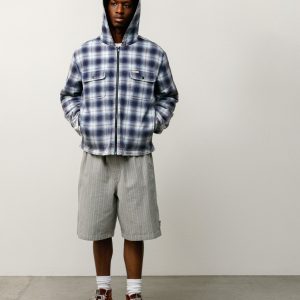 ZIP HOODED PLAID SHIRT