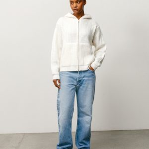 WAFFLE CASHMERE ZIP HOOD SWEATER