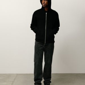 TEXTURED ZIP HOODED SWEATER